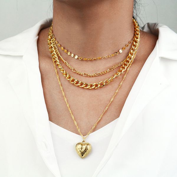 fashion heart pendant multi layer accessories personality trend exaggerated necklace women, Silver
fashion heart pendant multi layer accessories personality trend exaggerated necklace women, Silver