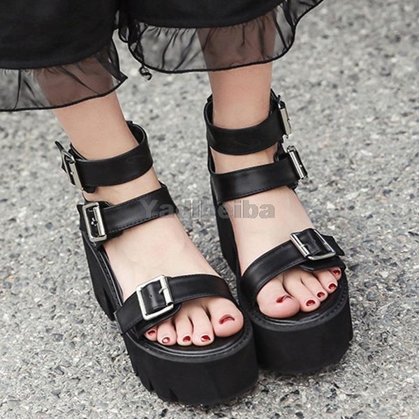 sandals ankle strap pumps women open toe platform shoes high thick heels buckle female black gothic party 35-42
sandals ankle strap pumps women open toe platform shoes high thick heels buckle female black gothic party 35-42