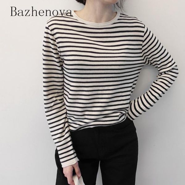 bazhenova women elegant striped long sleeved sweaters girls casual all-match autumn knitting ladies round necsweater r1078 women's, White;black 
bazhenova women elegant striped long sleeved sweaters girls casual all-match autumn knitting ladies round necsweater r1078 women's, White;black