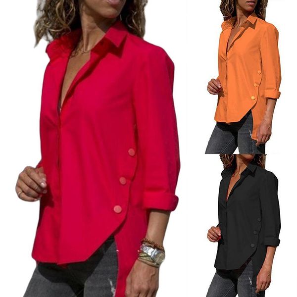 fashion 2020 women casual turn down collar high-low hem side buttons decor plus size shirt female blouses x0521, White
fashion 2020 women casual turn down collar high-low hem side buttons decor plus size shirt female blouses x0521, White