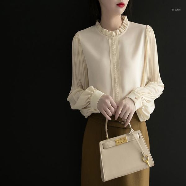 autumn elegant wooden ear women's fashion long sleeve chiffon shirt loose korean clothing harajuku blouse p405 blouses & shirts, White 
autumn elegant wooden ear women's fashion long sleeve chiffon shirt loose korean clothing harajuku blouse p405 blouses & shirts, White