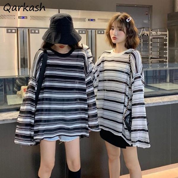 women's t-shirt striped t-shirts women simple chic preppy style sun-proof thin all-match students korean stylish loose fashion female, White
women's t-shirt striped t-shirts women simple chic preppy style sun-proof thin all-match students korean stylish loose fashion female, White