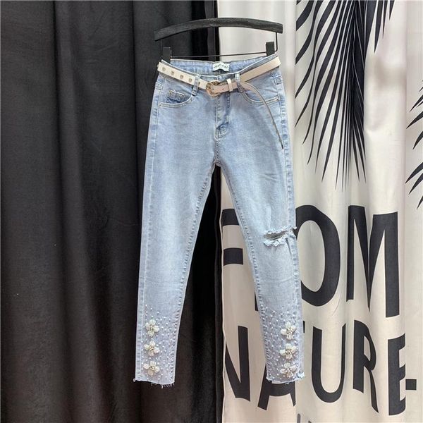women's jeans ripped 2021 spring summer style high waist beads skinny pants pencil students village women, Blue
women's jeans ripped 2021 spring summer style high waist beads skinny pants pencil students village women, Blue