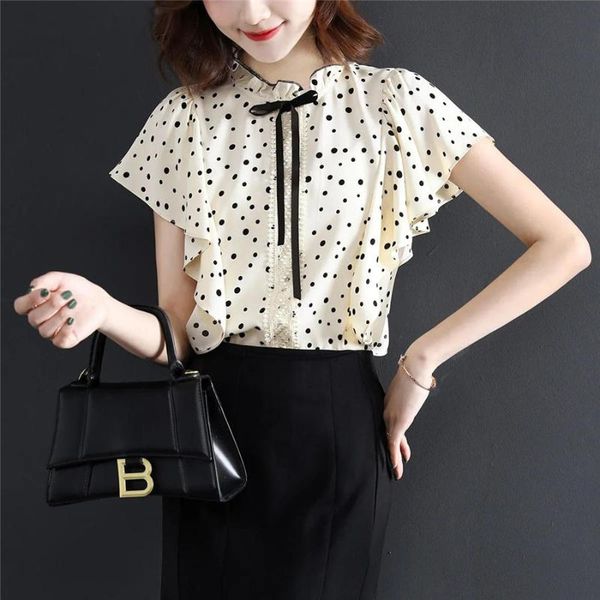 women's blouses & shirts fashion korean dots pinrt ruffle summer short sleeve temperament elegant stand-up collar blusas mm1292, White
women's blouses & shirts fashion korean dots pinrt ruffle summer short sleeve temperament elegant stand-up collar blusas mm1292, White