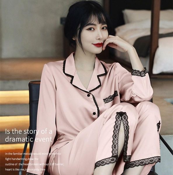 women's sleepwear luxury women ice silk pajamas sets autumn v-neck homewear cardigan long sleeve satin, Black;red
women's sleepwear luxury women ice silk pajamas sets autumn v-neck homewear cardigan long sleeve satin, Black;red