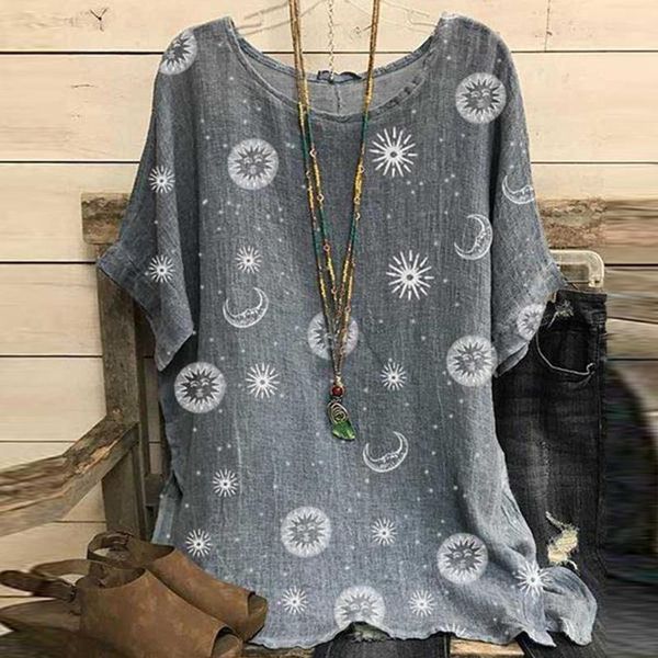 women's blouses & shirts woman floral print o neck short sleeve cotton linen casual female blouse loose blusas y camisas, White
women's blouses & shirts woman floral print o neck short sleeve cotton linen casual female blouse loose blusas y camisas, White