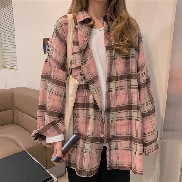 women's blouses & shirts 2021 pink plaid shirt women spring autumn korean style design loose long sleeve blouse jacket camisas mujer, White
women's blouses & shirts 2021 pink plaid shirt women spring autumn korean style design loose long sleeve blouse jacket camisas mujer, White