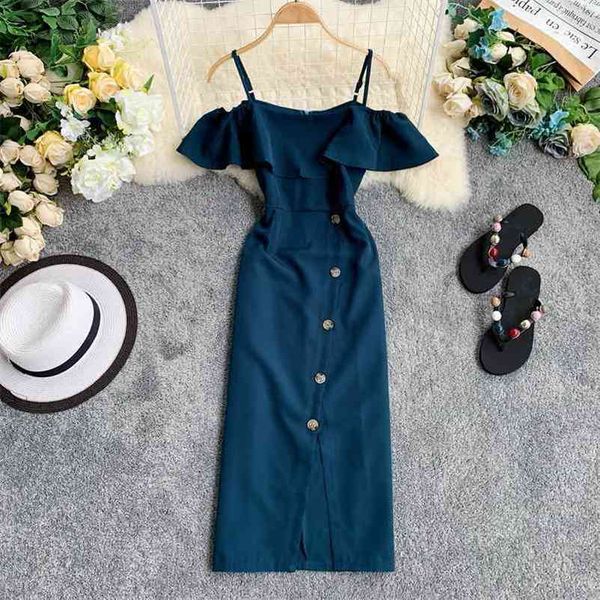 women spaghetti strap dress vestidos summer short sleeved slim single-breasted bodycon dresses ladies casual long robe 210602, Black;gray
women spaghetti strap dress vestidos summer short sleeved slim single-breasted bodycon dresses ladies casual long robe 210602, Black;gray