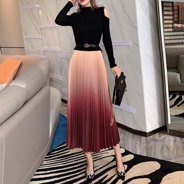 casual dresses autumn women's vintage elegant chic black off shoulder long sleeve knitted stitching fashion midi pleated dress, Black;gray
casual dresses autumn women's vintage elegant chic black off shoulder long sleeve knitted stitching fashion midi pleated dress, Black;gray
