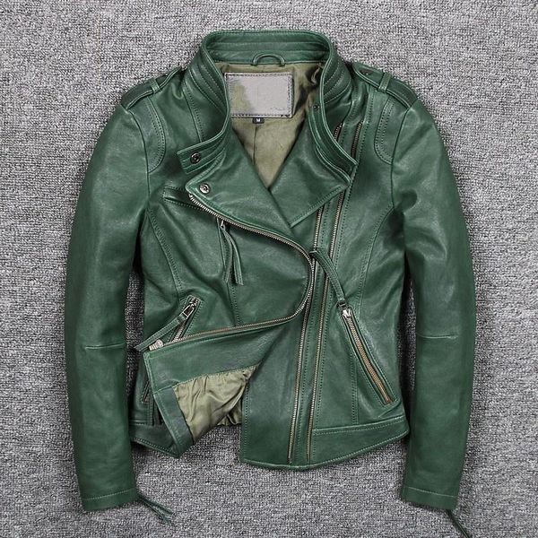 women's leather & faux genuine motorcycle jacket, short jacket with zipper, green, , 2022, Black 
women's leather & faux genuine motorcycle jacket, short jacket with zipper, green, , 2022, Black