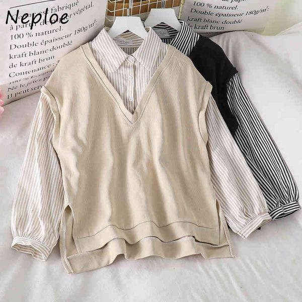 neploe fashion fake two piece women blouse new loose knitted patchwork design shirt striped long sleeve femme blusas 210423, White
neploe fashion fake two piece women blouse new loose knitted patchwork design shirt striped long sleeve femme blusas 210423, White