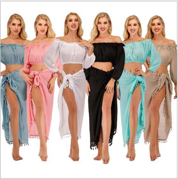 women's swimwear summer women tassel split dresses fashion suit female off shoulder bikini sunscreen clothes, White;black
women's swimwear summer women tassel split dresses fashion suit female off shoulder bikini sunscreen clothes, White;black