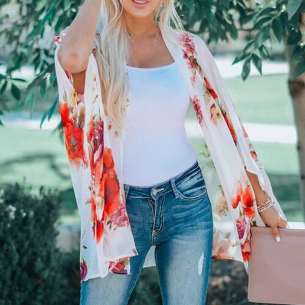 women's blouses & shirts womail 2021 summer bohemian flower print chiffon holiday beach kimono long cardigan shawl outwear, White
women's blouses & shirts womail 2021 summer bohemian flower print chiffon holiday beach kimono long cardigan shawl outwear, White