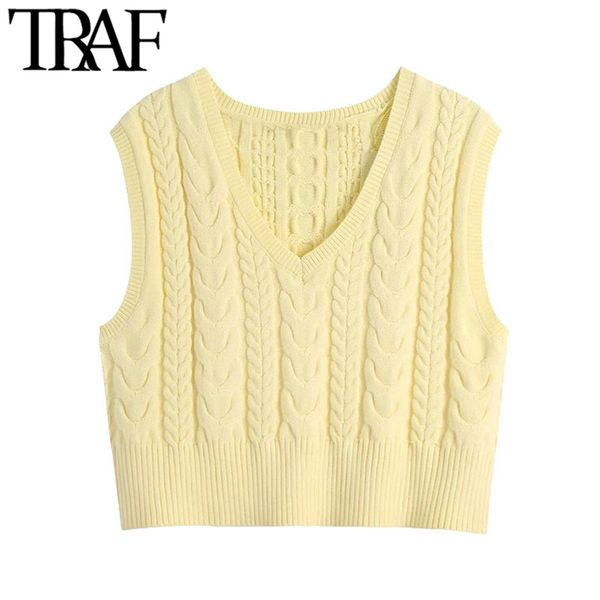 traf women sweet fashion cropped cable-knit sweater vintage v neck sleeveless female waistcoat chic 210415, White
traf women sweet fashion cropped cable-knit sweater vintage v neck sleeveless female waistcoat chic 210415, White