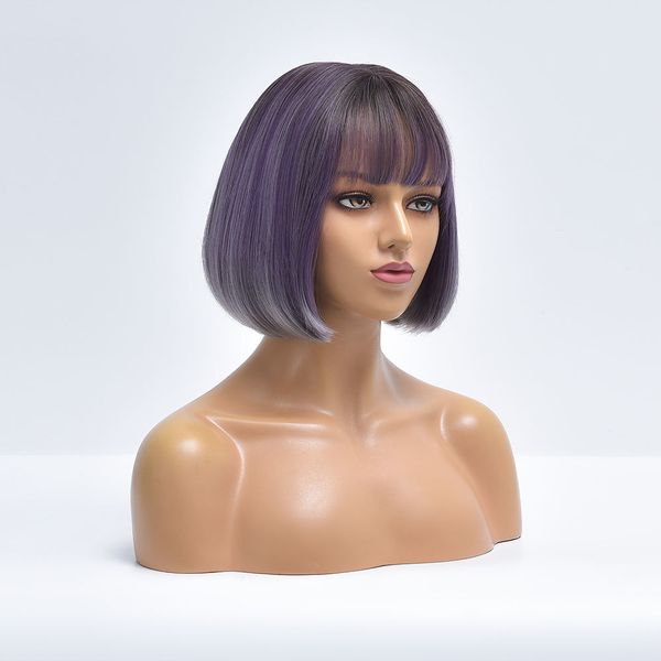 costume accessories purple straight short ombre cosplay synthetic wigs with bangs for white women daily nutural heat resistant female fiber, Silver
costume accessories purple straight short ombre cosplay synthetic wigs with bangs for white women daily nutural heat resistant female fiber, Silver
