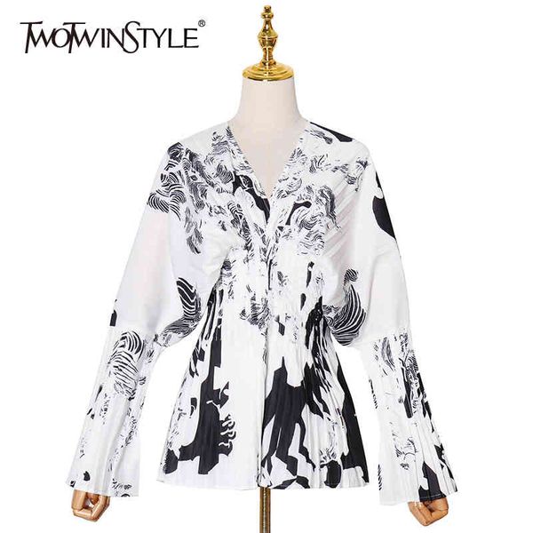 twotwinstyle elegant tunic pleated shirt for women v neck flare sleeve casual blouse female fashion clothing autumn 210517, White
twotwinstyle elegant tunic pleated shirt for women v neck flare sleeve casual blouse female fashion clothing autumn 210517, White