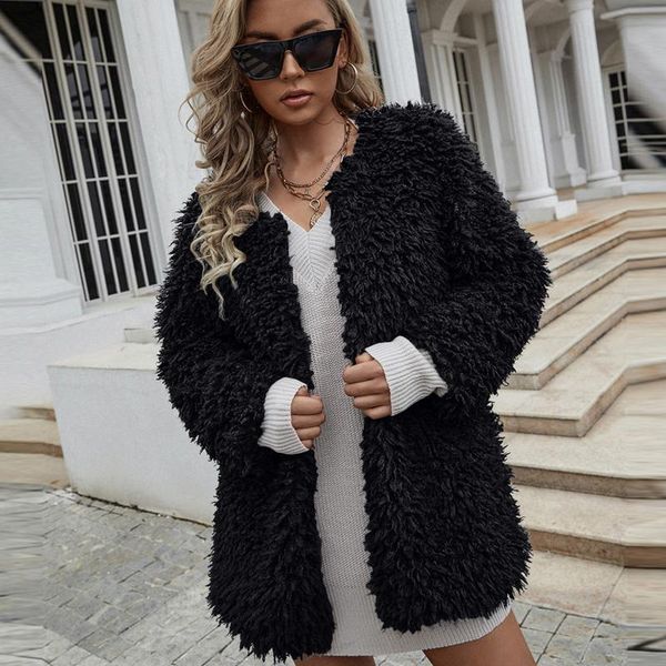 women's fur & faux pure color 2021 winter women coat fashion elegant thick warm outerwear fake woman jacket, Black
women's fur & faux pure color 2021 winter women coat fashion elegant thick warm outerwear fake woman jacket, Black