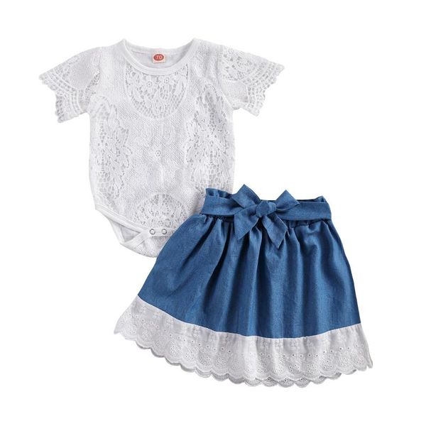 clothing sets baby girl summer outfits, short sleeve floral lace bodysuit + tie knot front denim skirt 2pcs clothes set, White
clothing sets baby girl summer outfits, short sleeve floral lace bodysuit + tie knot front denim skirt 2pcs clothes set, White