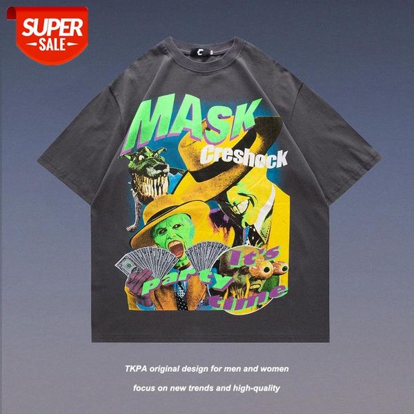 high street dark punk retro hip-hop spoof character printed short-sleeved t-shirt men and women ins shirt #dm5o, White;black 
high street dark punk retro hip-hop spoof character printed short-sleeved t-shirt men and women ins shirt #dm5o, White;black