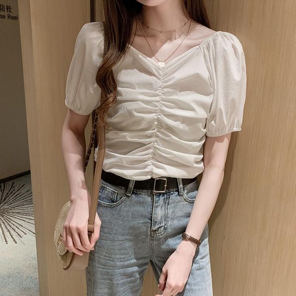 women's blouses & shirts chikichi 2021 summer style korean version of v-neck fashion pleated lantern short-sleeved shirt women short la, White
women's blouses & shirts chikichi 2021 summer style korean version of v-neck fashion pleated lantern short-sleeved shirt women short la, White