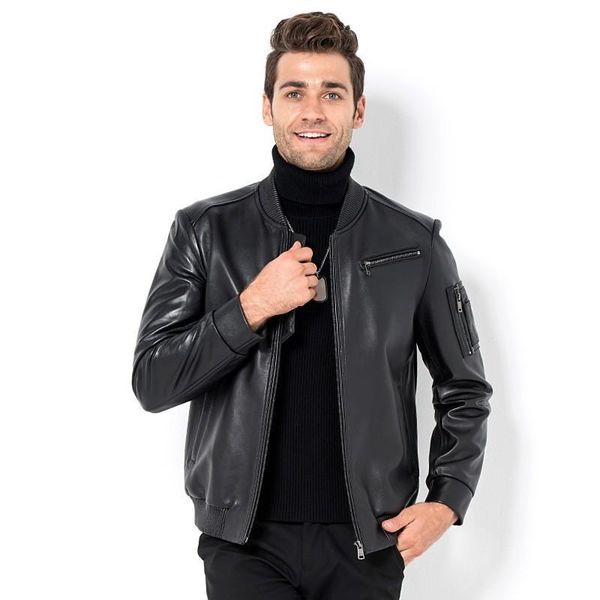 men's leather & faux brand mens real jacket 2021 slim fit casual pilot windbreaker streetwear biker sheepskin short coat outwear, Black
men's leather & faux brand mens real jacket 2021 slim fit casual pilot windbreaker streetwear biker sheepskin short coat outwear, Black