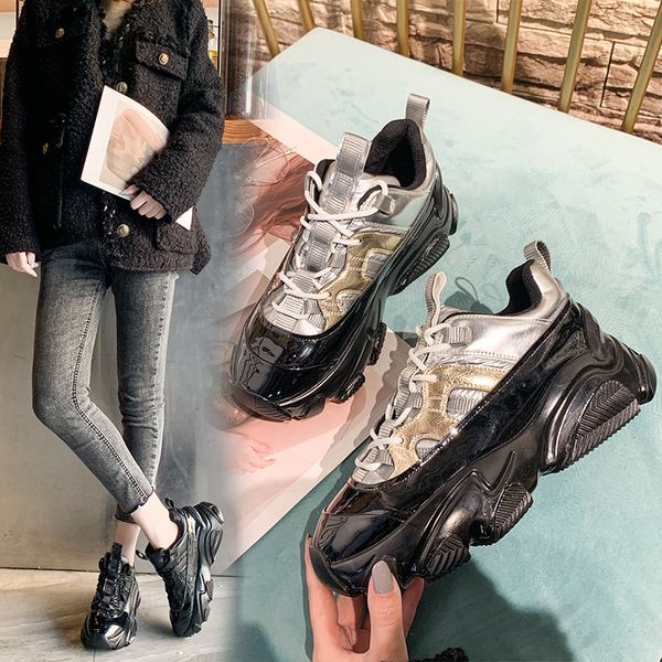 silver patent leather chunky women 2021 spring punk style high platform sneakers woman lace up casual flat
silver patent leather chunky women 2021 spring punk style high platform sneakers woman lace up casual flat