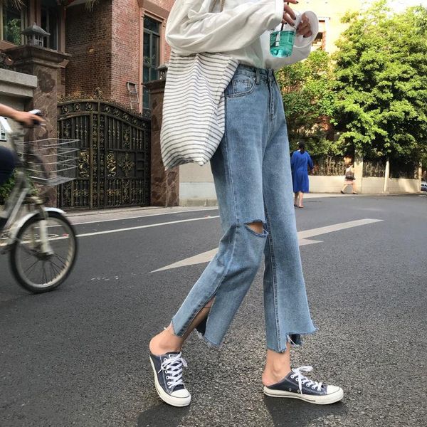 women's jeans bifurcated plus size pants holes are thin loose straight high waist wide-leg cropped, Blue
women's jeans bifurcated plus size pants holes are thin loose straight high waist wide-leg cropped, Blue