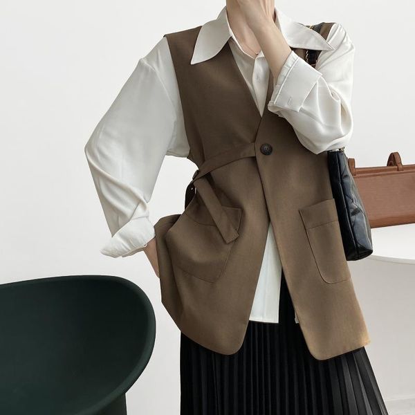 women's vests korean style vinatge blazer vest women casual streetwear with sashes solid harajuku cardigan coats female, Black;white
women's vests korean style vinatge blazer vest women casual streetwear with sashes solid harajuku cardigan coats female, Black;white