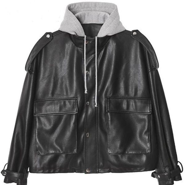 women's leather & faux women vintage casual leathercoat fake two hooded color matching coats motorcycle winter jackets 2021, Black
women's leather & faux women vintage casual leathercoat fake two hooded color matching coats motorcycle winter jackets 2021, Black