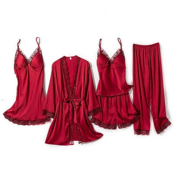 women's sleepwear pajamas suit with lace pants for women kimono robe gown 4pcs pyjamas pour femme satin home clothes comfy lo, Black;red
women's sleepwear pajamas suit with lace pants for women kimono robe gown 4pcs pyjamas pour femme satin home clothes comfy lo, Black;red