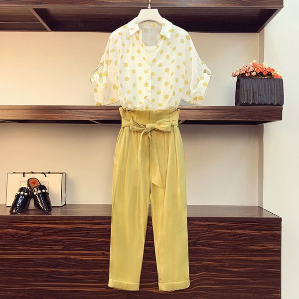 plus size l-4xl yellow 2 piece pants set women summer dot printing lapel single-breasted shirt and sashes ruched suits 210525, White
plus size l-4xl yellow 2 piece pants set women summer dot printing lapel single-breasted shirt and sashes ruched suits 210525, White