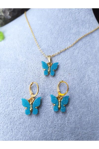 earrings & necklace women's fashion jewelry silvery blue butterfly sets, Silver
earrings & necklace women's fashion jewelry silvery blue butterfly sets, Silver