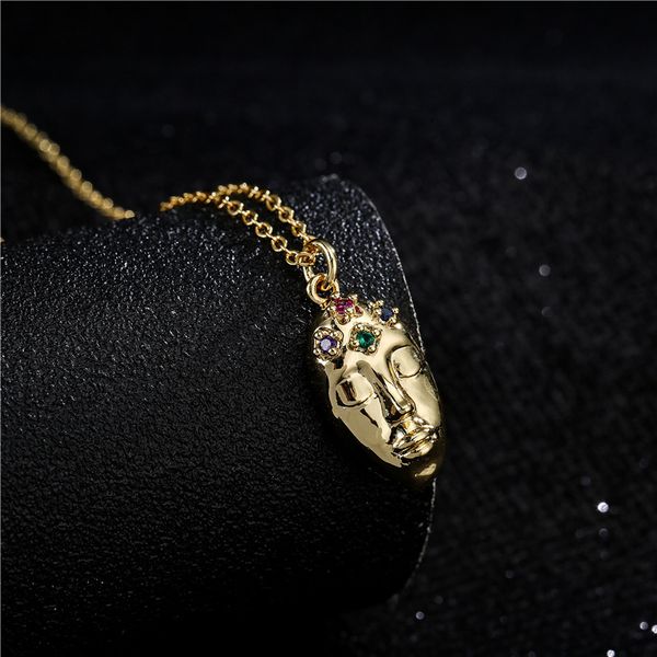 ins wind 18k gold plated copper micro inlaid jewelry bohemian style mask pendant necklace female product, Silver
ins wind 18k gold plated copper micro inlaid jewelry bohemian style mask pendant necklace female product, Silver