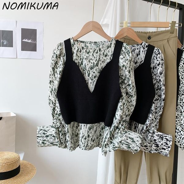 women's blouses & shirts nomikuma 2021 autumn two pieces puff sleeve dot chiffon blouse shirt + solid knitted vest korean women fashio, White
women's blouses & shirts nomikuma 2021 autumn two pieces puff sleeve dot chiffon blouse shirt + solid knitted vest korean women fashio, White