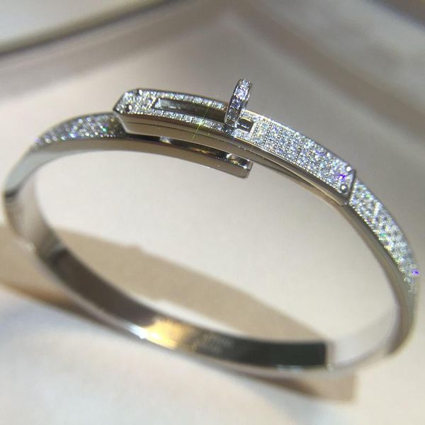 bangle open bracelet silver female simple full diamond ins wind for women, Black 
bangle open bracelet silver female simple full diamond ins wind for women, Black