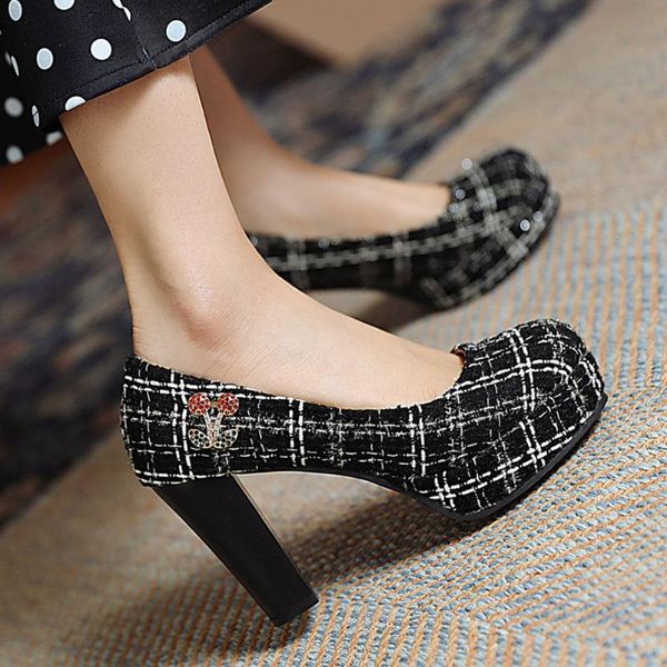 office lady platform round toe plaid pumps slip on casual shallow women dress stylish comfy shoes woman, Black
office lady platform round toe plaid pumps slip on casual shallow women dress stylish comfy shoes woman, Black