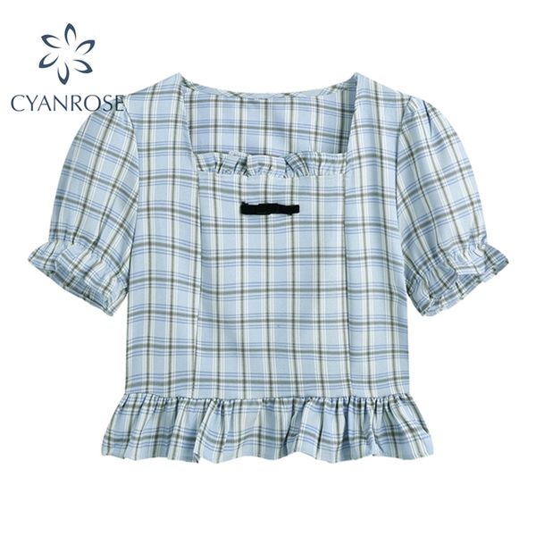women's plaid crop blouses square collar y2k short sleeve ruffle design vintage elegant shirts female summer bow blusas 210430, White
women's plaid crop blouses square collar y2k short sleeve ruffle design vintage elegant shirts female summer bow blusas 210430, White