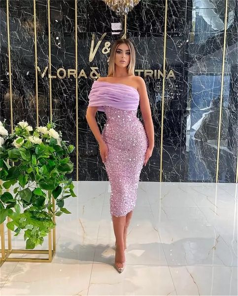 sparkly sequins pearl evening dresses one shoulder tea length sheath prom party gowns glitter women cocktail dress, Black;red 
sparkly sequins pearl evening dresses one shoulder tea length sheath prom party gowns glitter women cocktail dress, Black;red