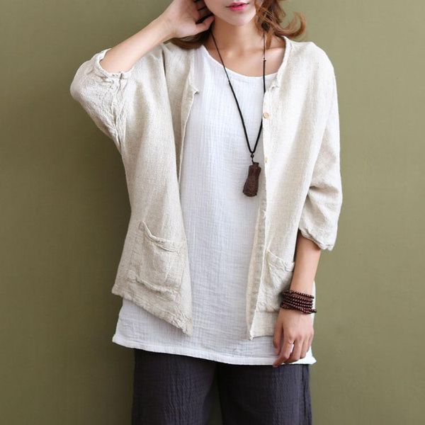 women's blouses & shirts spring and summer original design loose pure linen cardigan jacket vintage mori girl button up shirt harajuku, White
women's blouses & shirts spring and summer original design loose pure linen cardigan jacket vintage mori girl button up shirt harajuku, White
