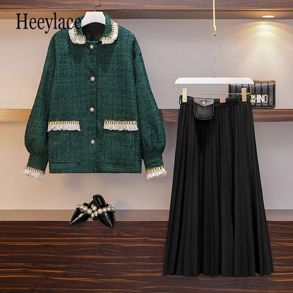 two piece dress plus size women tweed oversized cardigan coats and pleated long skirt set with belt ladies winter 2 korean outfits, White
two piece dress plus size women tweed oversized cardigan coats and pleated long skirt set with belt ladies winter 2 korean outfits, White