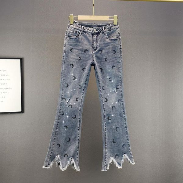 irregular hem trousers women jean flare pants 2021 spring slim diamonds stretch jeans girls students denim mujer women's, Blue
irregular hem trousers women jean flare pants 2021 spring slim diamonds stretch jeans girls students denim mujer women's, Blue