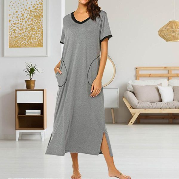 women's sleepwear solid color v-neck dress summer casual loose pocket stitching hem slit comfortable t-shirt long skirt home service, Black;red
women's sleepwear solid color v-neck dress summer casual loose pocket stitching hem slit comfortable t-shirt long skirt home service, Black;red