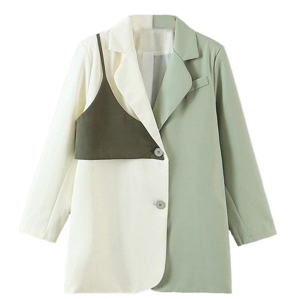 women's suits & blazers blingblingee summer autumn fashion fake two piece single breasted splicing office lady suit jacket women casual, White;black 
women's suits & blazers blingblingee summer autumn fashion fake two piece single breasted splicing office lady suit jacket women casual, White;black