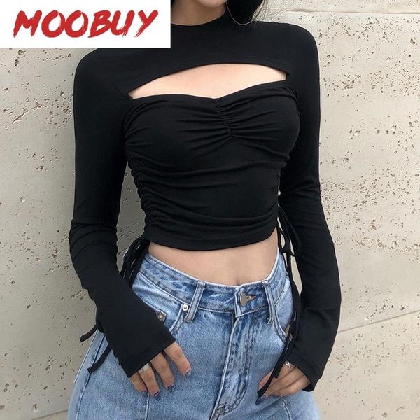 women's t-shirt pleated hollow out fashion 2021 spring long sleeve drawstring solid black tees women streetwear casual slim crop, White
women's t-shirt pleated hollow out fashion 2021 spring long sleeve drawstring solid black tees women streetwear casual slim crop, White