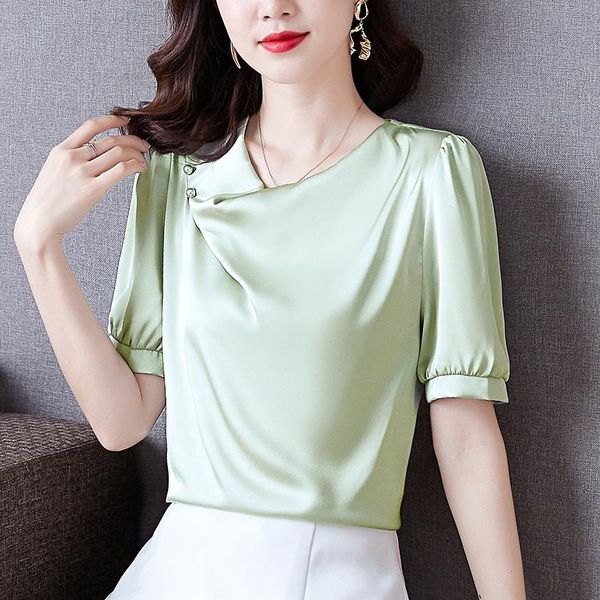 women's blouses & shirts korean fashion acetate satin ol blouse short-sleeved women solid summer professional shirt, White
women's blouses & shirts korean fashion acetate satin ol blouse short-sleeved women solid summer professional shirt, White