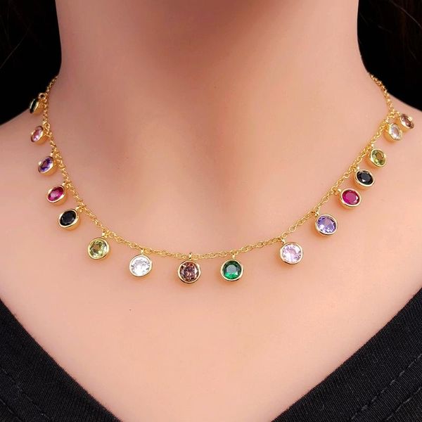 pendant necklaces luxury colorful round bezel drip necklace for women multicolor cubic zirconia rainbow tassel choker gold color jewelry, Silver
pendant necklaces luxury colorful round bezel drip necklace for women multicolor cubic zirconia rainbow tassel choker gold color jewelry, Silver
