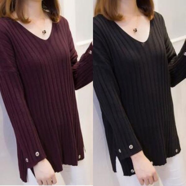 women's sweaters pullover women sweater v-neck autumn solid loose size long sleeve knitted femme, White;black
women's sweaters pullover women sweater v-neck autumn solid loose size long sleeve knitted femme, White;black