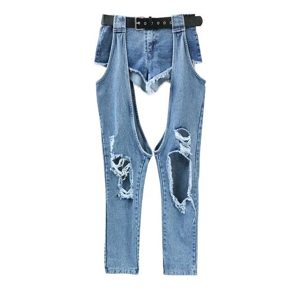women's jeans spring summer big hole ripped belt woman open knee casual harem trousers student fashion hip hop streetwear denim pants, Blue
women's jeans spring summer big hole ripped belt woman open knee casual harem trousers student fashion hip hop streetwear denim pants, Blue
