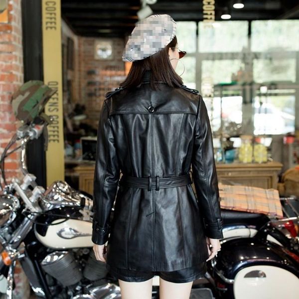 women's leather & faux women double breasted belted slim fit genuine jacket sheepskin long trench coat motorcycle casual outerw, Black
women's leather & faux women double breasted belted slim fit genuine jacket sheepskin long trench coat motorcycle casual outerw, Black