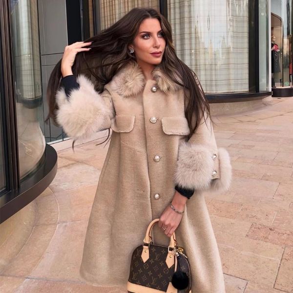 women's fur & faux women winter real coats luxury long wool blends with lapel collar natural woman cashmere outwear, Black
women's fur & faux women winter real coats luxury long wool blends with lapel collar natural woman cashmere outwear, Black